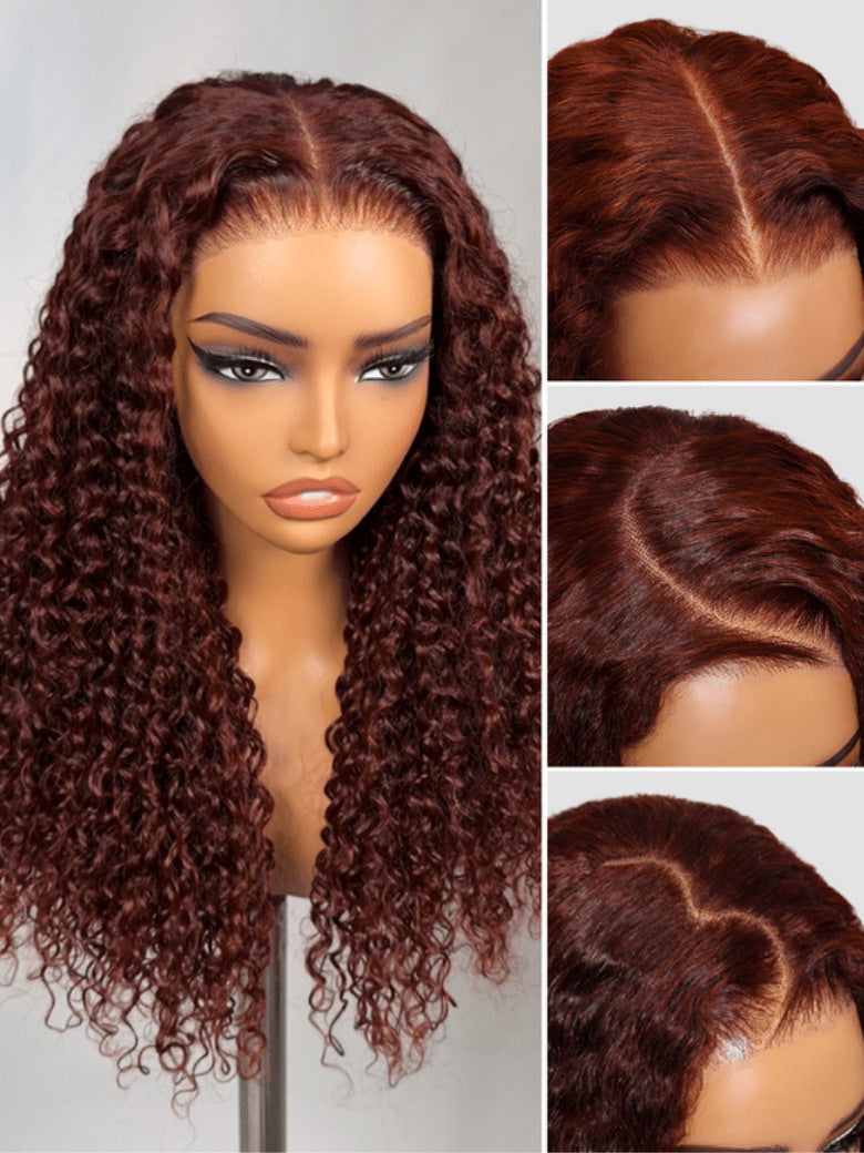 Klaiyi 7x5 Reddish Brown Jerry Curl Put on & Go Wig with Bleach Knots Flash Sale
