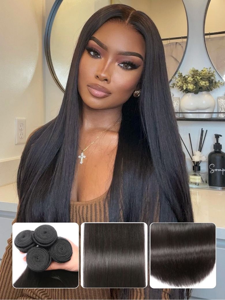 Klaiyi 3 Bundles Straight Human Hair Bundles 100% Virgin Human Hair Weaves