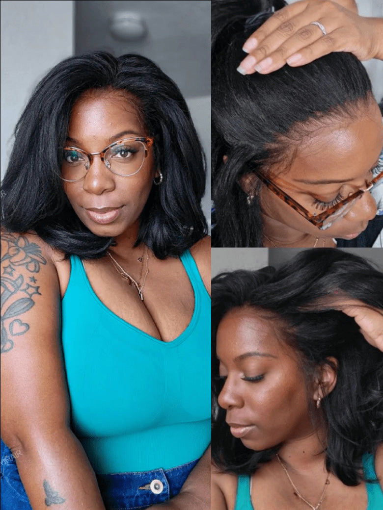 Klaiyi Yaki Straight Bob 13x4 Pre Everything Put On and Go Glueless Wig Pre-Cut Lace Wig Beginner Friendly