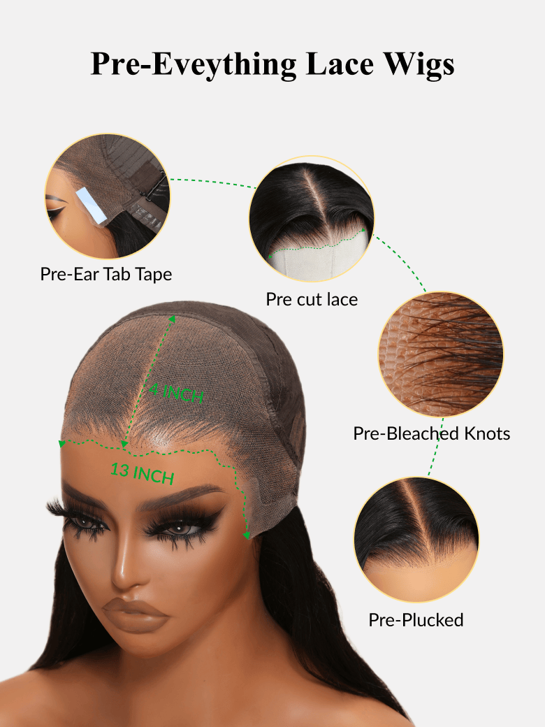 Klaiyi 7x5 & 13x4 No-Slip Cap Glueless Lace Water Wave Wig Put On & Go Human Hair Wig with Baby Hair Lightweight & Breathable