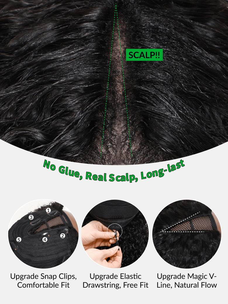 Klaiyi Yaki Straight EasiContour V Part Wigs Human Hair Ombre Chestnut Brown Color Clip in No Sew in No Glue Upgrade U Part Human Hair Wig