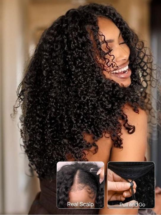 Klaiyi New EasiContour V Part Jerry Curly Wig Glueless Protective Style Human Hair Beginner Friendly Wig