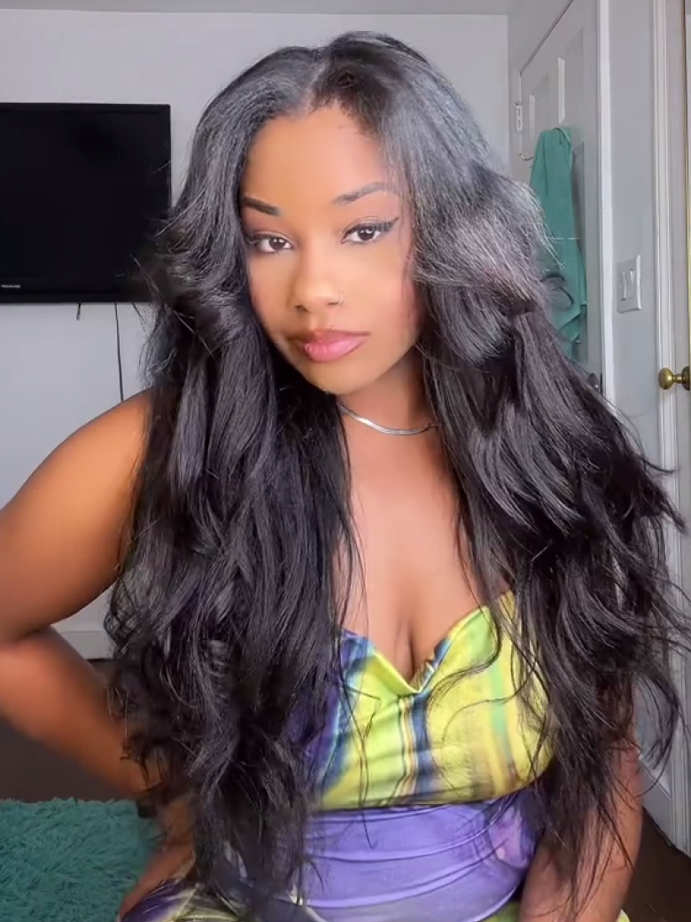 Klaiyi New EasiContour™ Yaki Straight V Part Wig Meets Real Scalp Ready To Wear Glueless Wig with  Invisi Drawstring