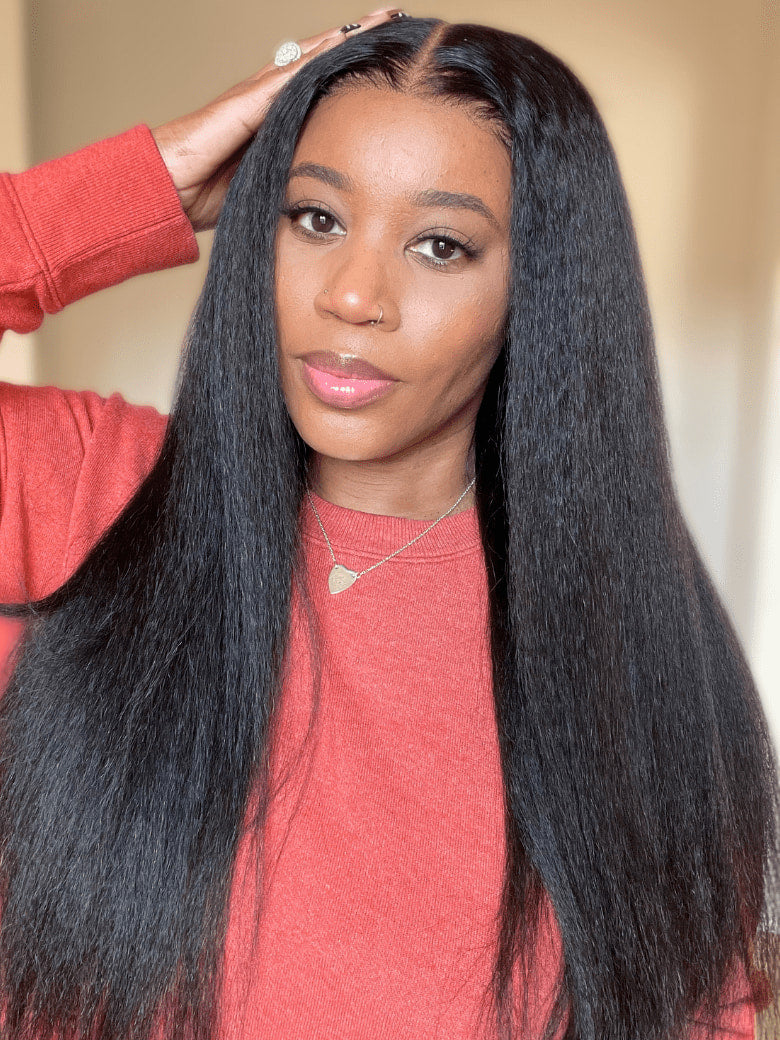 Klaiyi New Easicontour V Part Wig Kinky Straight Meets Real Scalp Beginner Friendly Afro Kinky Upgraded U Part Wigs with Drawstring