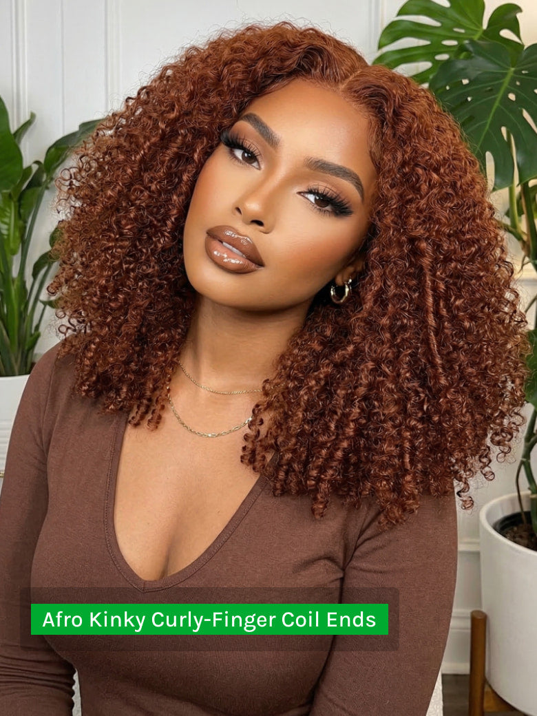 Klaiyi Reddish Brown Jerry Curly 7x5 Bye Bye Knots Human Hair Wig Put On and Go Glueless Lace Wig