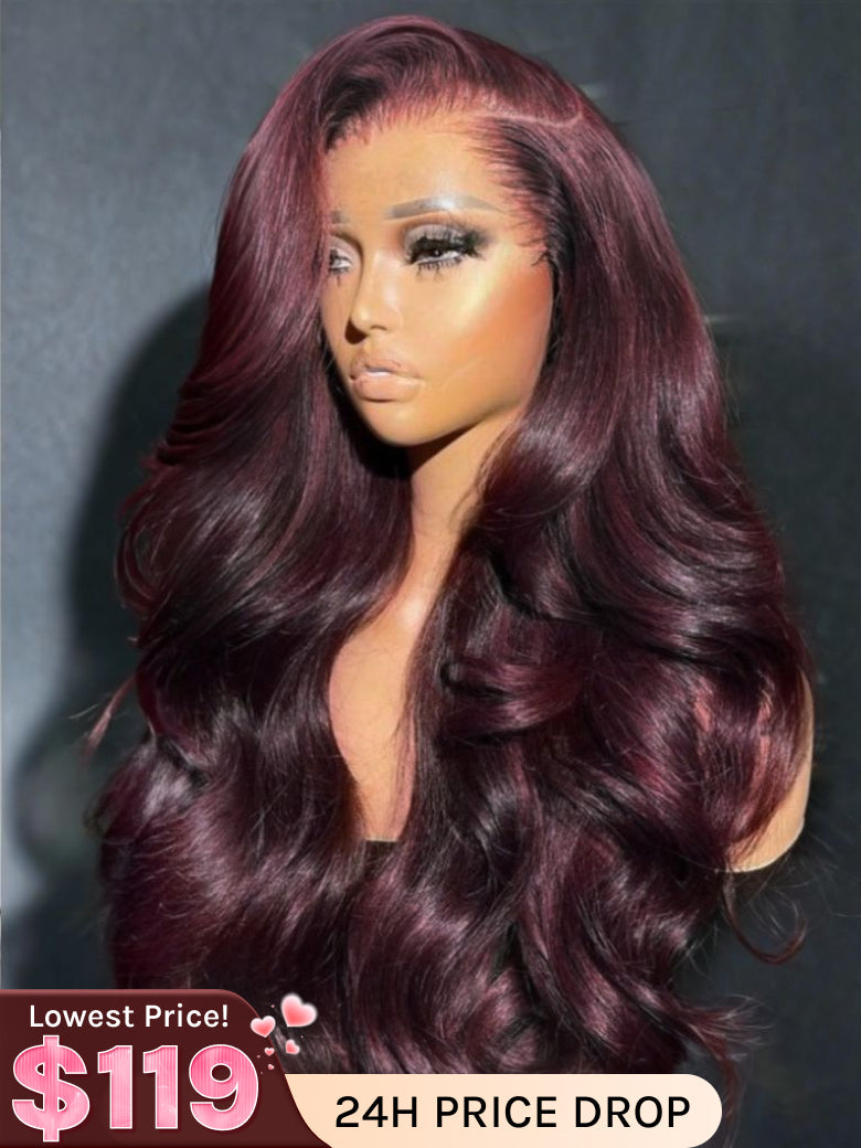 Klaiyi Black Cherry Layered Cut Straight/Loose Wave 7x5 and 13x4 Pre-Everything Lace Frontal Wig Put on and Go Glueless Wig