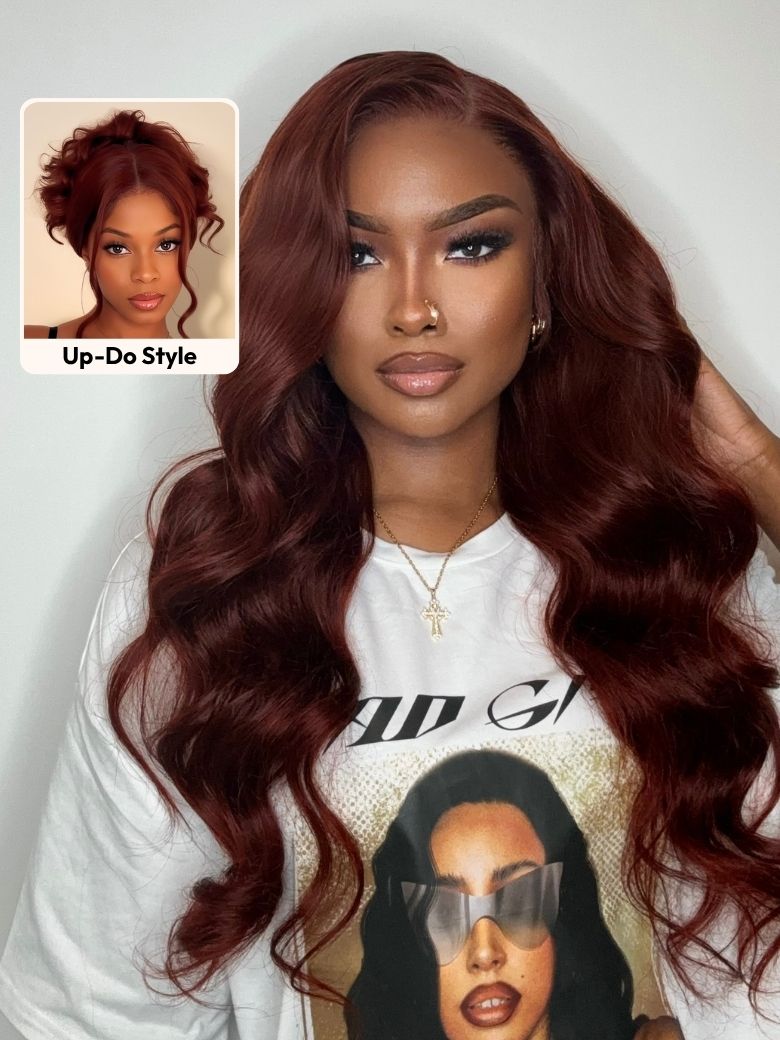 Klaiyi Brunette Auburn Copper 7x5 Pre everything Lace Frontal Wig Body Wave Virgin Human Hair Reddish Brown Color
