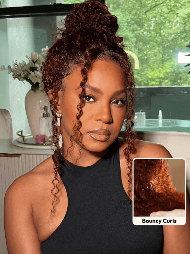 Klaiyi Reddish Brown Jerry Curly 7x5 Bye Bye Knots Human Hair Wig Put On and Go Glueless Lace Wig