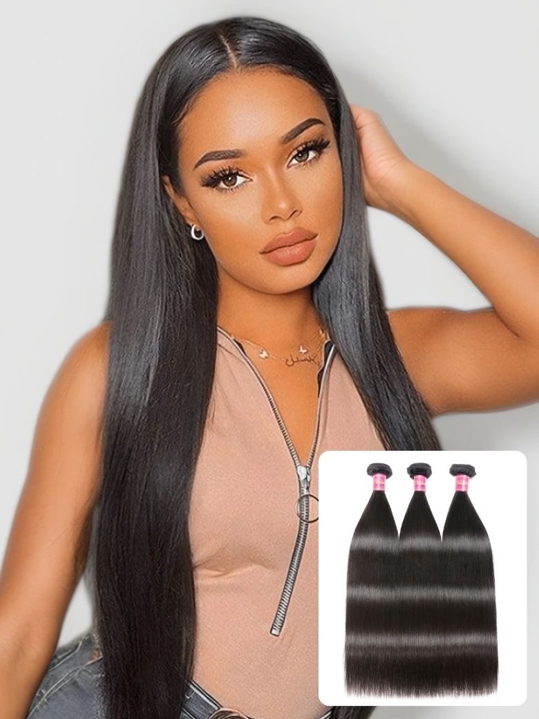 Klaiyi 3 Bundles Straight Human Hair Bundles 100% Virgin Human Hair Weaves
