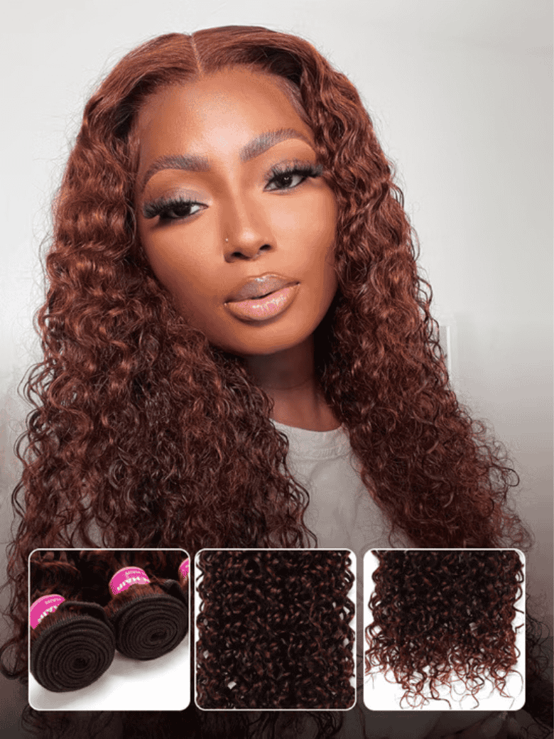 Klaiyi Jerry Curl Human Hair Weave 3 or 4 Bundles Extensions Reddish Brown Color Flash Sale