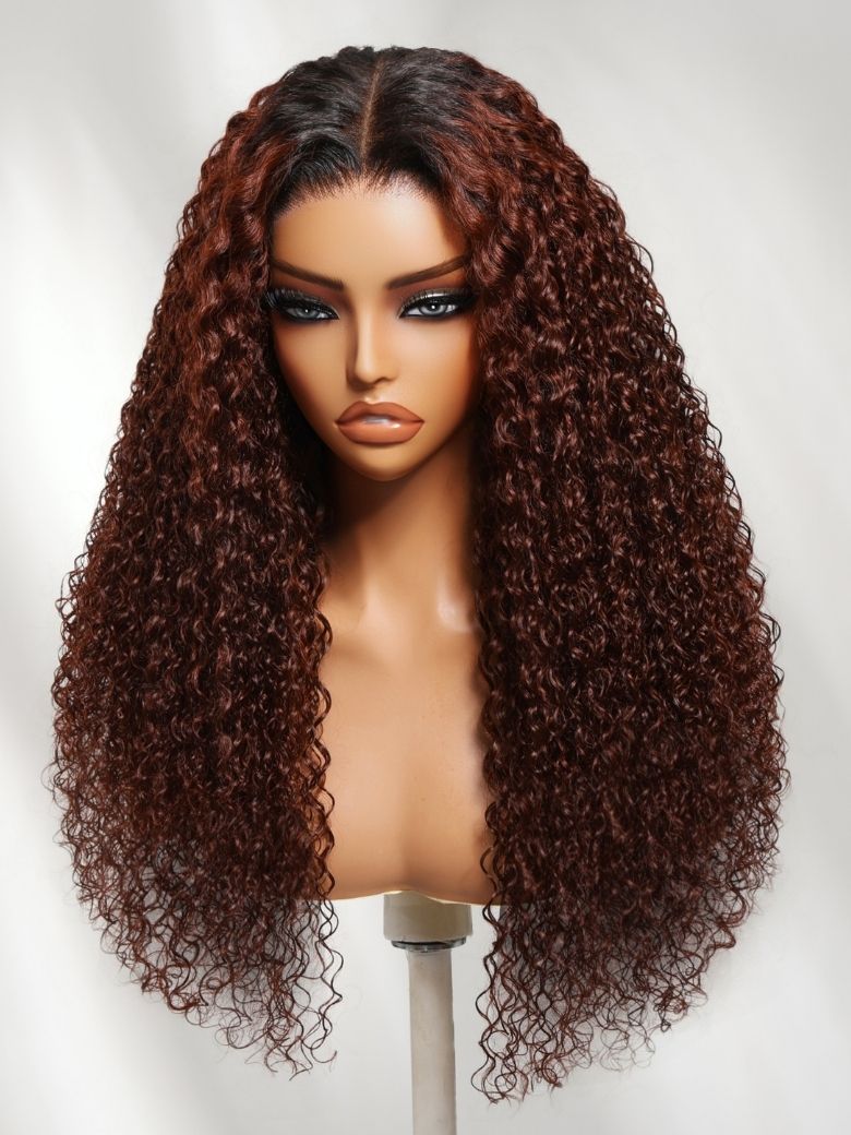 Klaiyi Auburn Re Color 13x4 Pre-Everything™ Lace Frontal Curly Wig with Dark Roots Glueless Wig