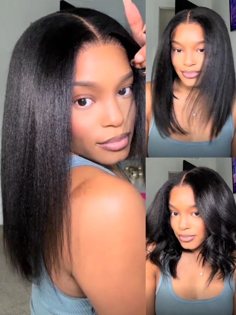Klaiyi Yaki Straight Bob 13x4 Pre Everything Put On and Go Glueless Wig Pre-Cut Lace Wig Beginner Friendly