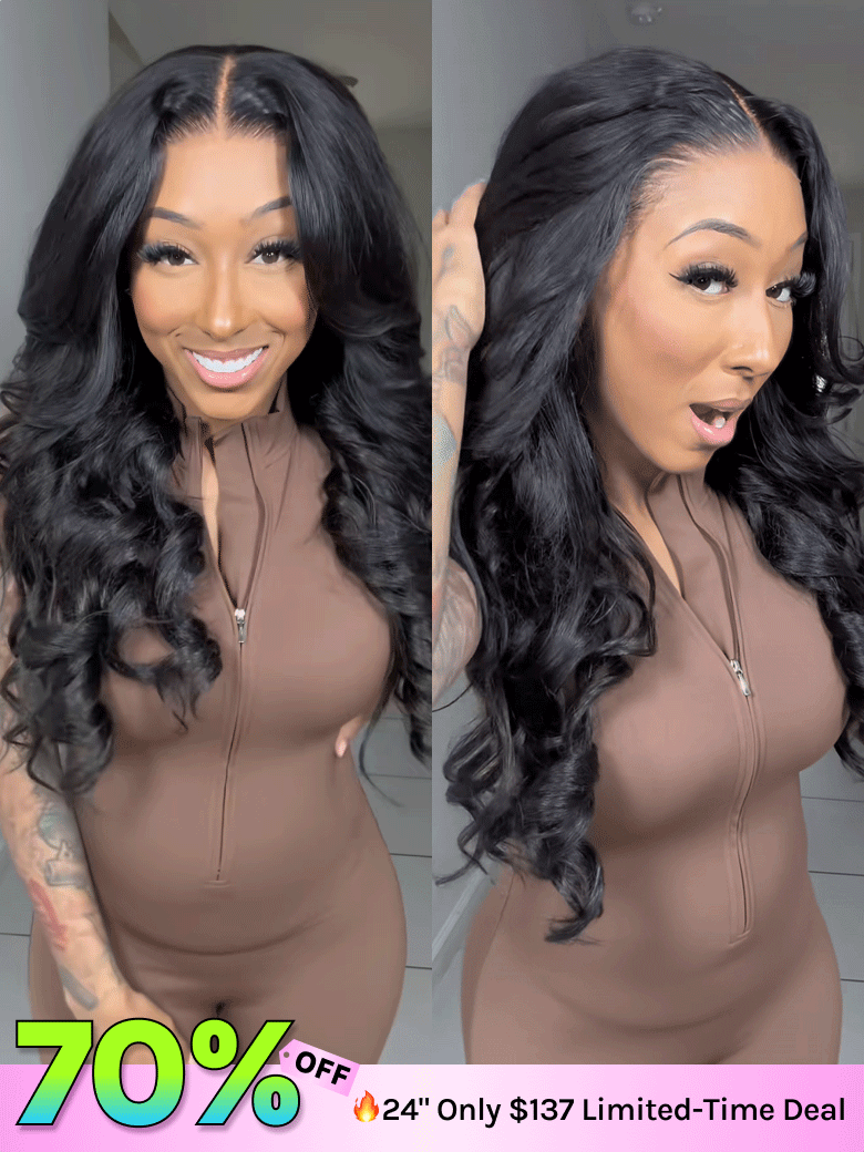 Klaiyi 13x4 Pre Everything Loose Body Wave Glueless Frontal Wig With Elastic Drawstring Human Hair Wig Flash Sale