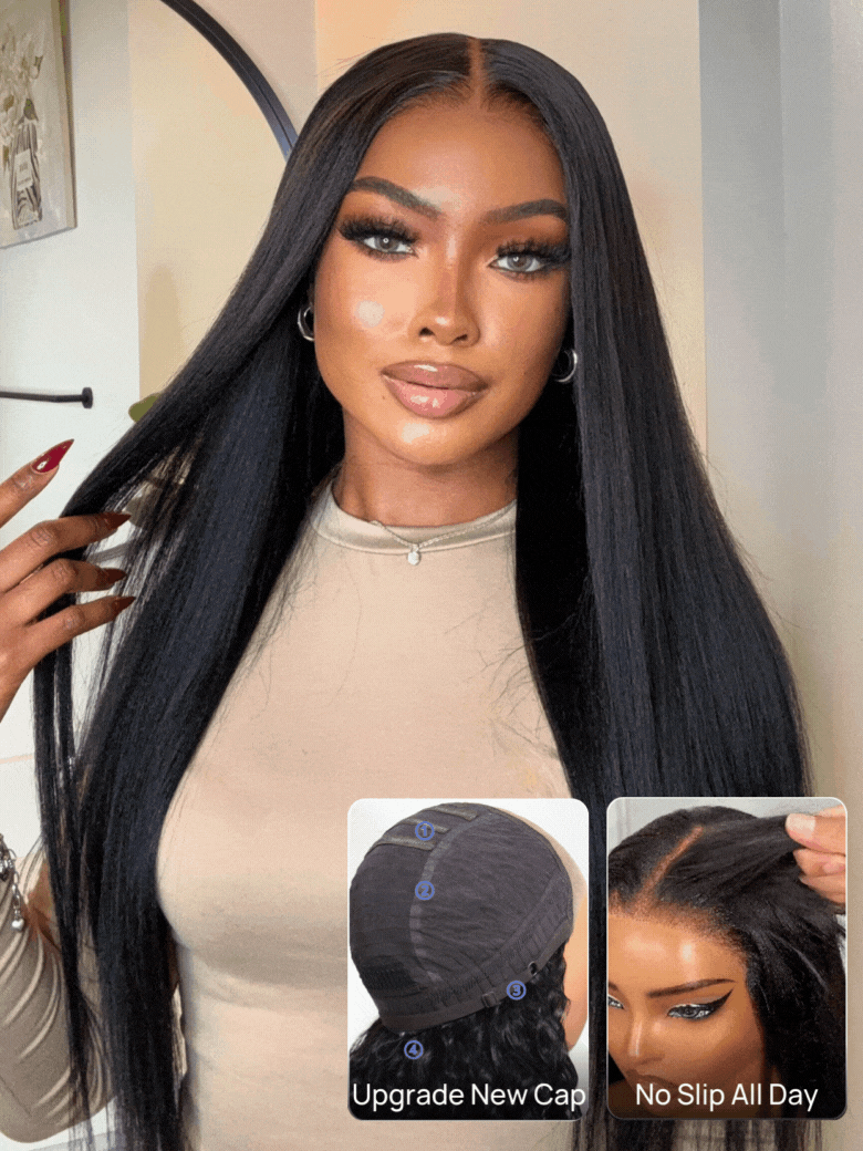 Klaiyi 13x4 Pre-Everything Yaki Straight Put On and Go Glueless Wig Real Ear to Ear Full Frontal Human Hair Silk Press Look Hair