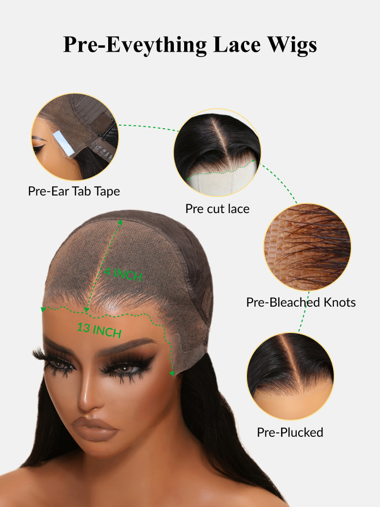 Klaiyi Silky Straight 13x4 Pre-Everything Lace Frontal Wig Real Ear To Ear Pre-Cut Lace Frontal Super Secure Wig
