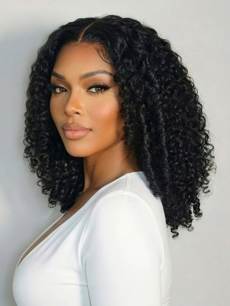 Klaiyi 4c Kinky Edge Kinky Curly Skin Melt 7x5 Bye Bye Knots Wig Virgin Human Hair Natural Hairline
