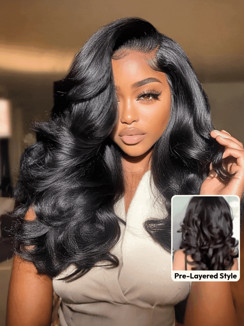 Klaiyi 13x4 Pre Everything Loose Body Wave Glueless Frontal Wig With Elastic Drawstring Human Hair Wig Flash Sale