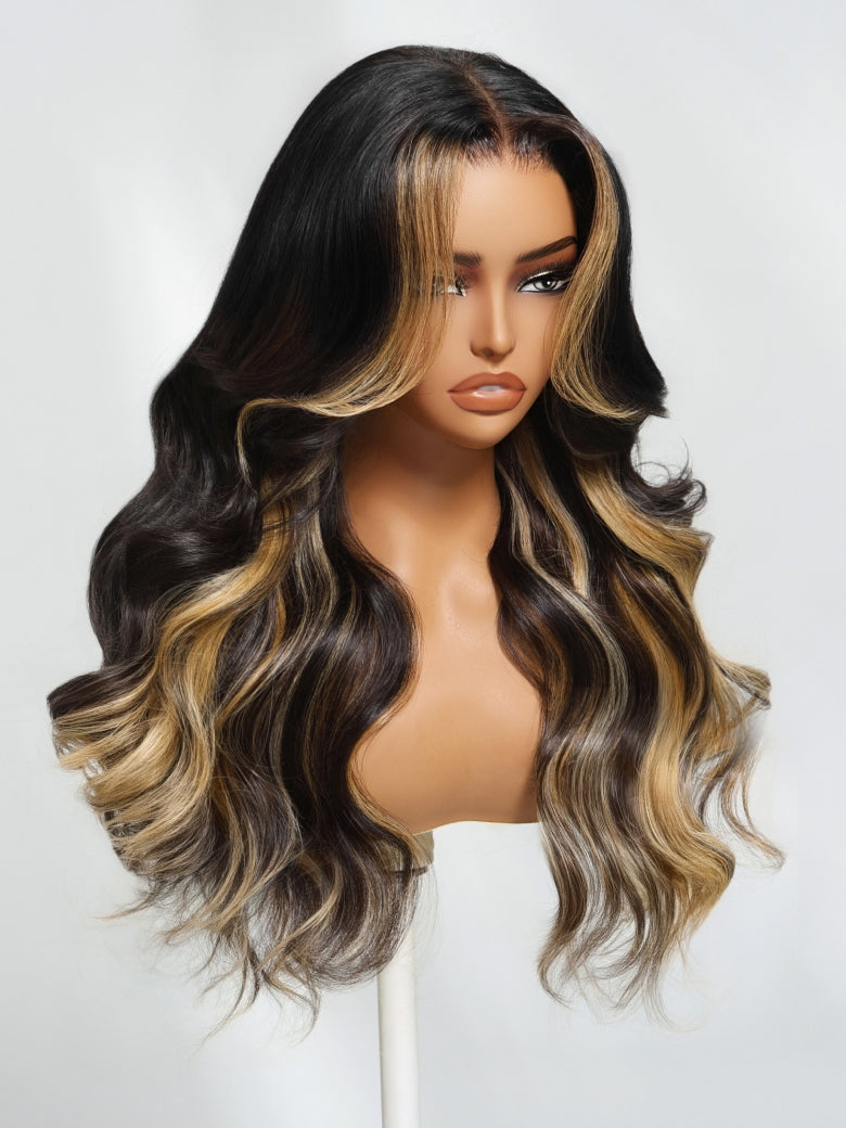 Klaiyi Honey Caramel Highlights Body Wave 7x5 and 13x4 Pre everything Wig Put on and go Glueless Wigs