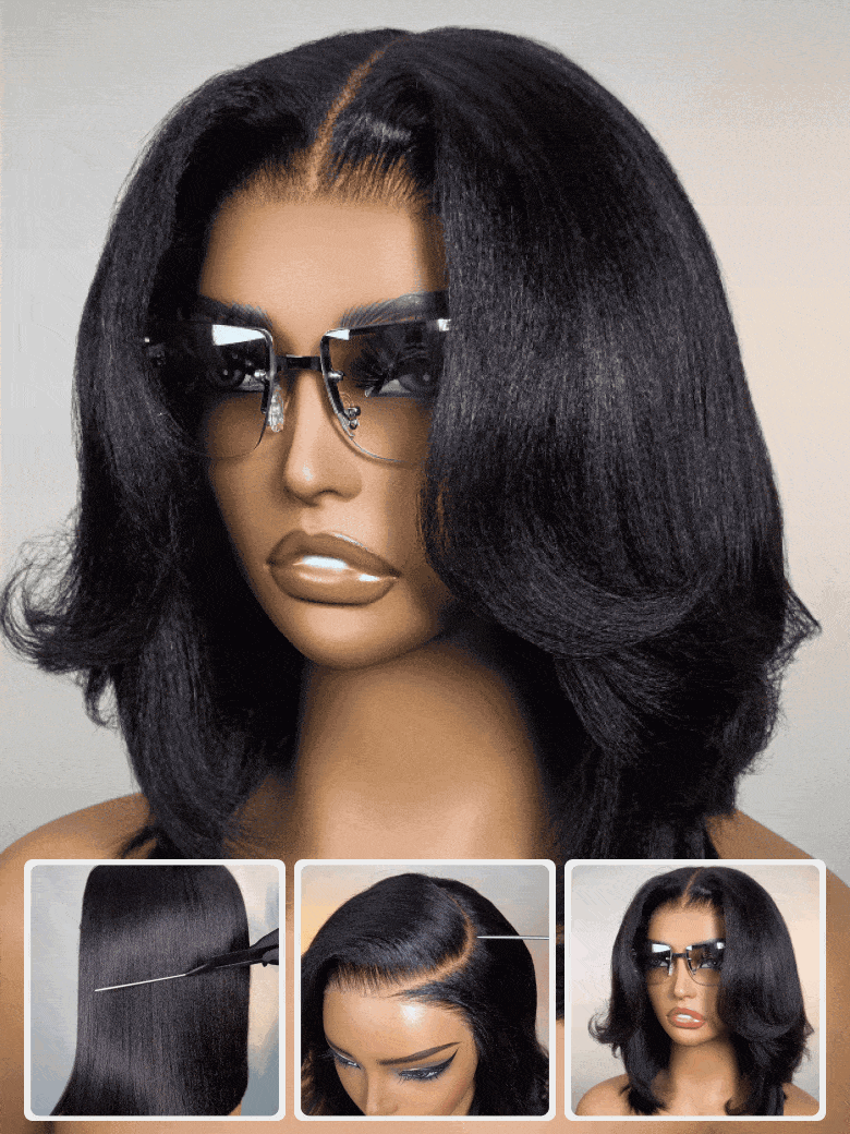 Klaiyi Light Yaki Straight Put On & Go Glueless Bob Wig 7x5 Lace Closure Wig Beginner Friendly Human Hair Wig Flash Sale
