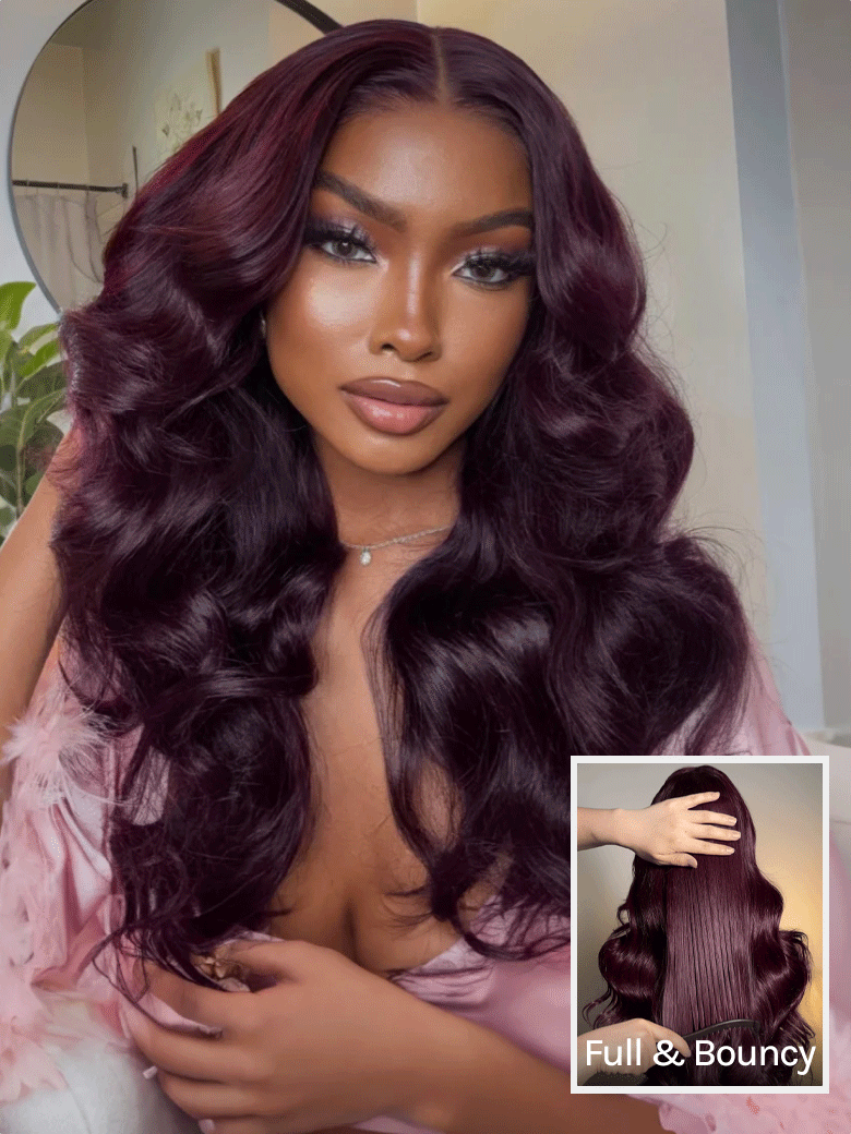 Klaiyi Black Cherry Layered Cut Straight/Loose Wave 7x5 and 13x4 Pre-Everything Lace Frontal Wig Put on and Go Glueless Wig