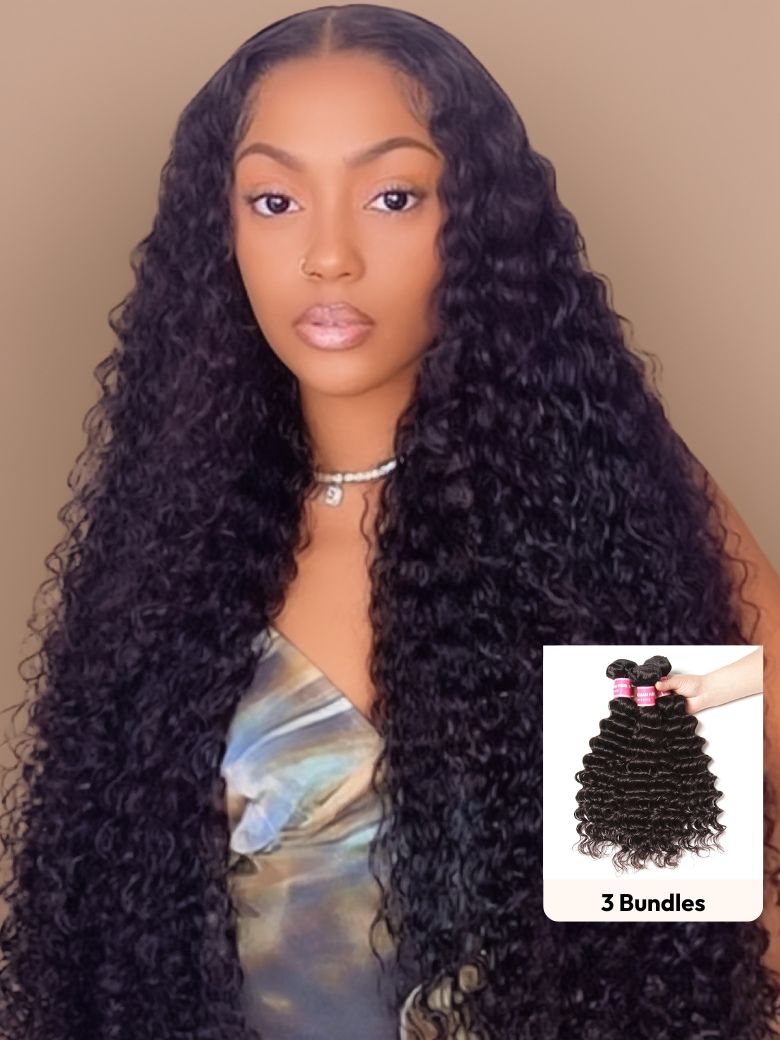 Klaiyi Brazilian Hair Deep Wave 3 Bundles Deals 100% Human Virgin Hair