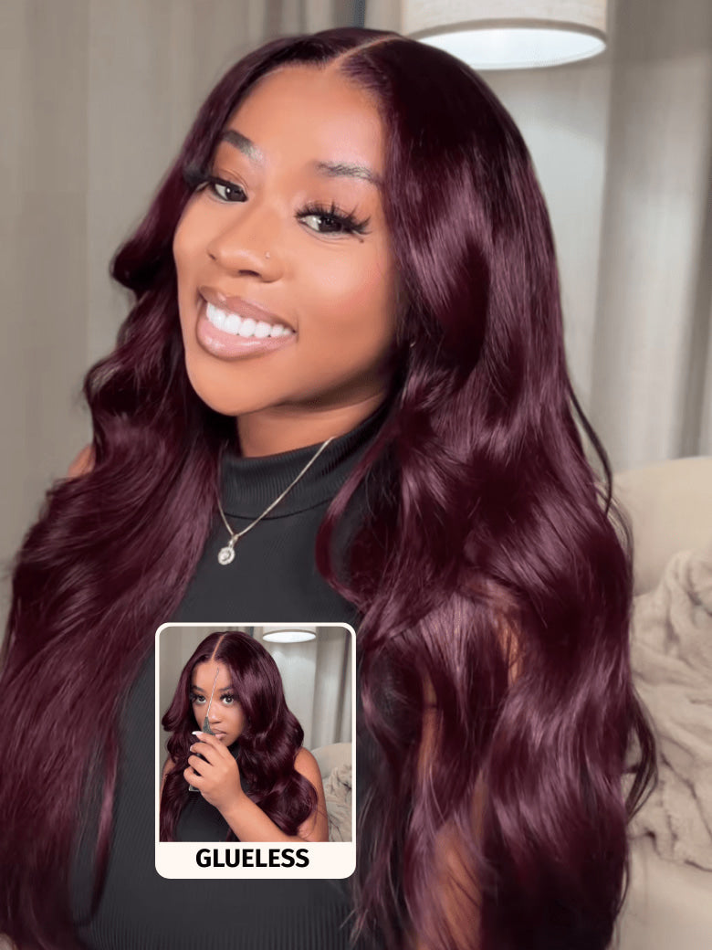Klaiyi Black Cherry Layered Cut Straight/Loose Wave 7x5 and 13x4 Pre-Everything Lace Frontal Wig Put on and Go Glueless Wig