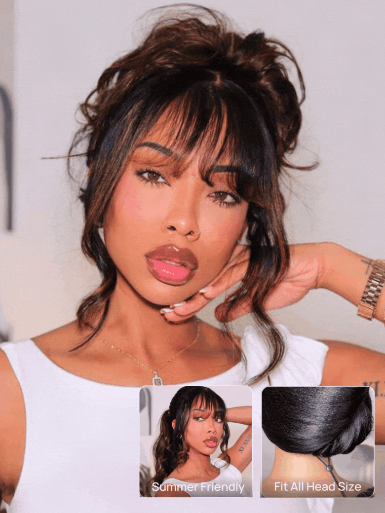Klaiyi Hair 13x4 Balayage Highlight Wig with Bangs Pre-everything Body Wave Lace Front Human Hair Wigs with Invisi Drawstring Flash Sale
