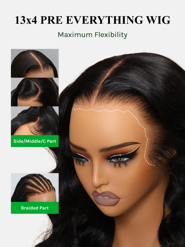 Klaiyi 7x5 and 13x4 3D Fluffy Body Wave Lace Frontal Wig with Curtain Bangs & Layers Pre everything Put on and Go Human Hair Wigs