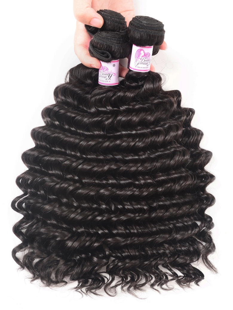 Klaiyi Brazilian Hair Deep Wave 3 Bundles Deals 100% Human Virgin Hair
