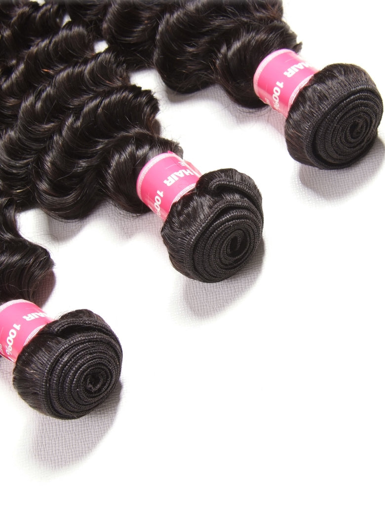 Klaiyi Brazilian Hair Deep Wave 3 Bundles Deals 100% Human Virgin Hair
