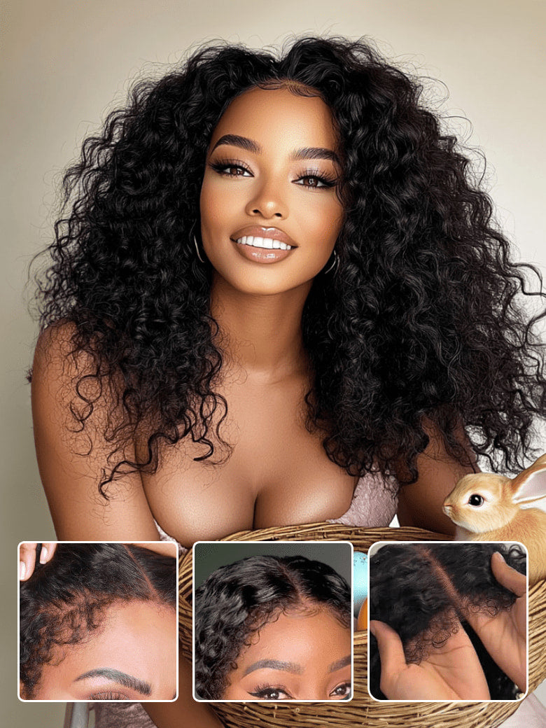Klaiyi 7x5 Pre-Cut Lace Wig Bleach Knots Wigs Put On and Go Jerry Curl Human Hair Wig Beginner Wig