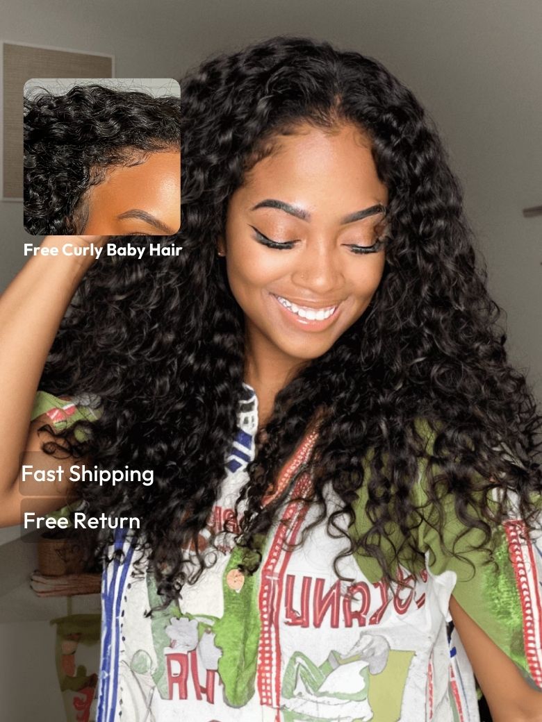 Klaiyi 7x5 Pre-Cut Lace Wig Bleach Knots Wigs Put On and Go Jerry Curl Human Hair Wig Beginner Wig