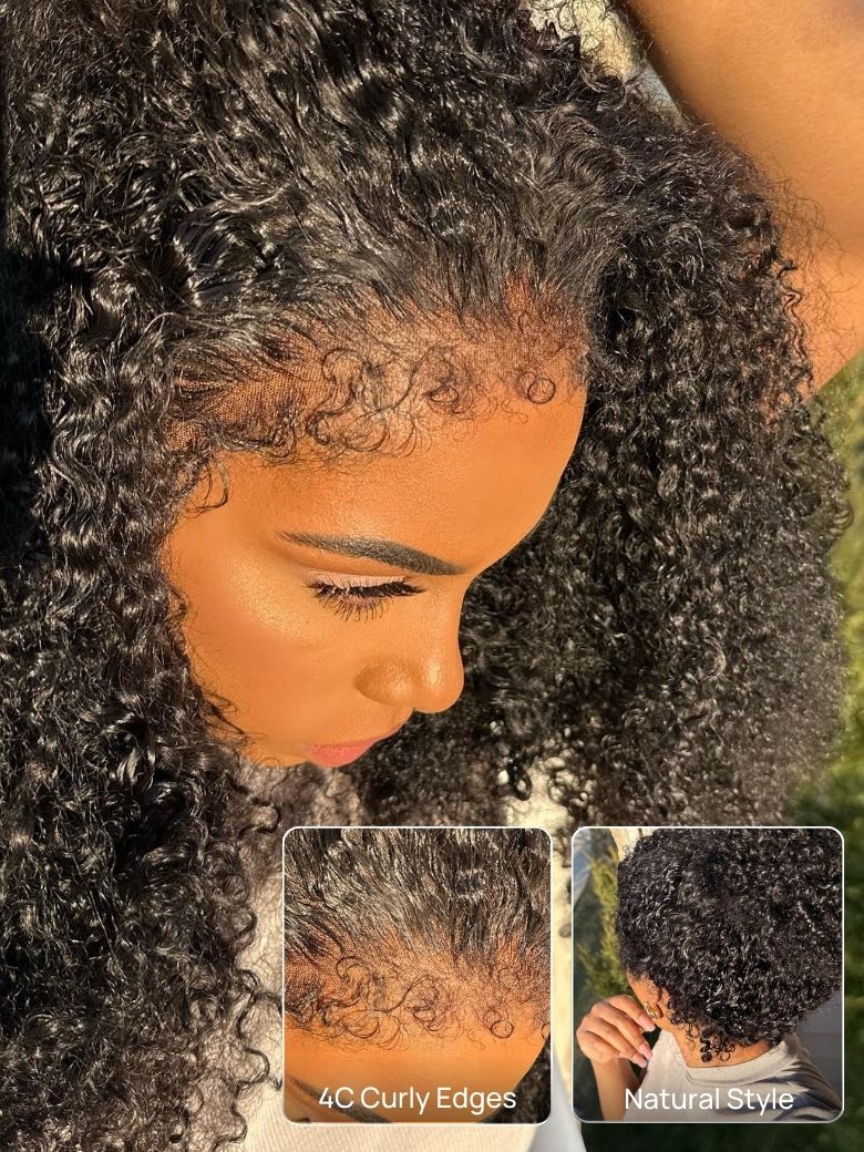 Klaiyi 4c Kinky Edge Kinky Curly Skin Melt 7x5 Bye Bye Knots Wig Virgin Human Hair Natural Hairline