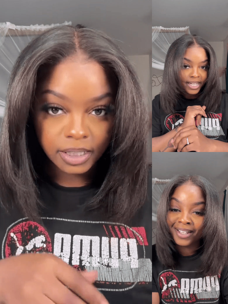 Klaiyi Yaki Straight Bob 13x4 Pre Everything Put On and Go Glueless Wig Pre-Cut Lace Wig Beginner Friendly