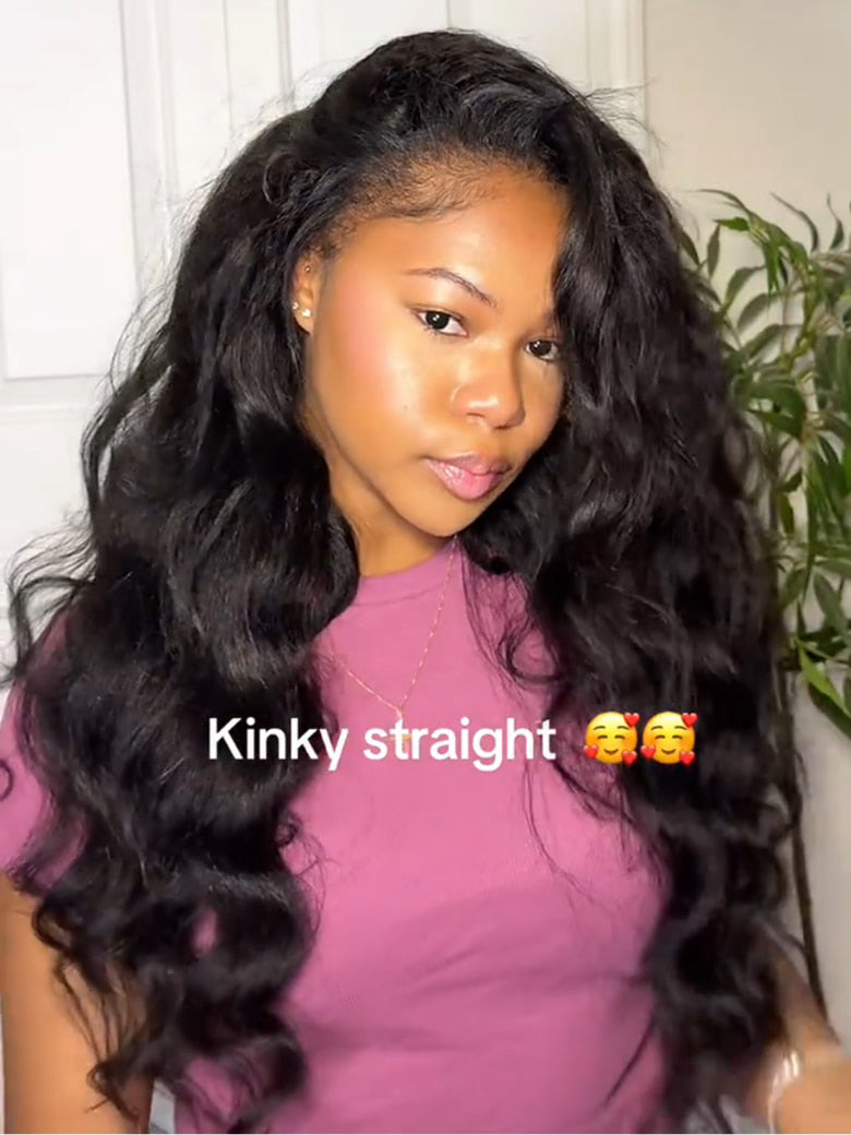 Klaiyi New EasiContour™ Yaki Straight V Part Wig Meets Real Scalp Ready To Wear Glueless Wig with  Invisi Drawstring