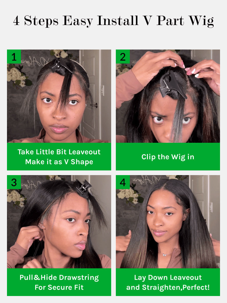 Klaiyi Body Wave Easicontour V Part Glueless Wig with invisi Drawstring Human Hair Meets Real Scalp Beginner Friendly