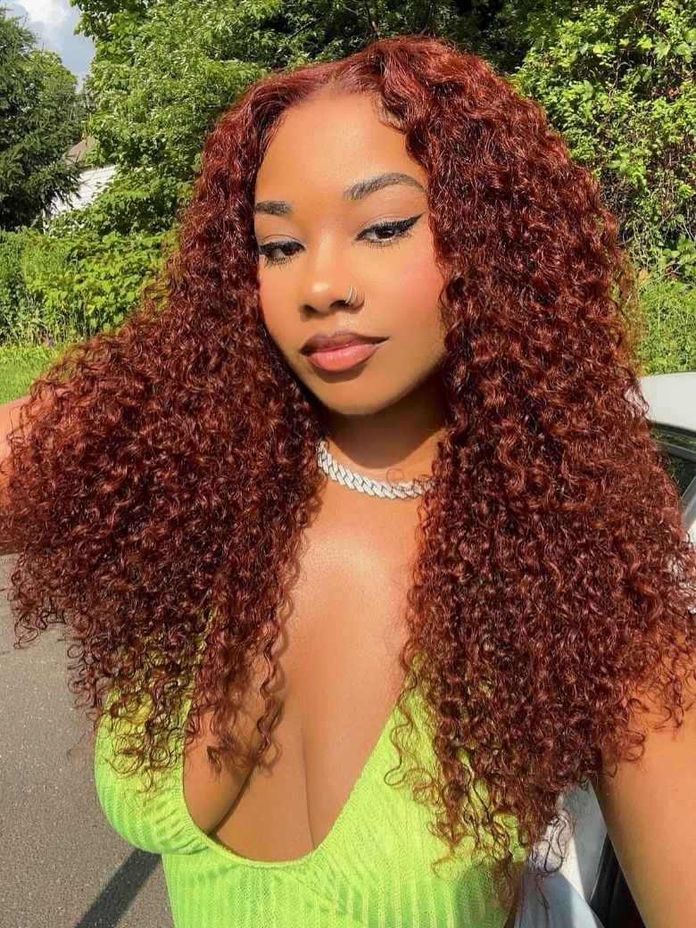 Klaiyi Jerry Curl Human Hair Weave 3 or 4 Bundles Extensions Reddish Brown Color Flash Sale