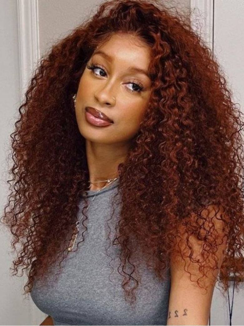 Klaiyi Jerry Curl Human Hair Weave 3 or 4 Bundles Extensions Reddish Brown Color Flash Sale