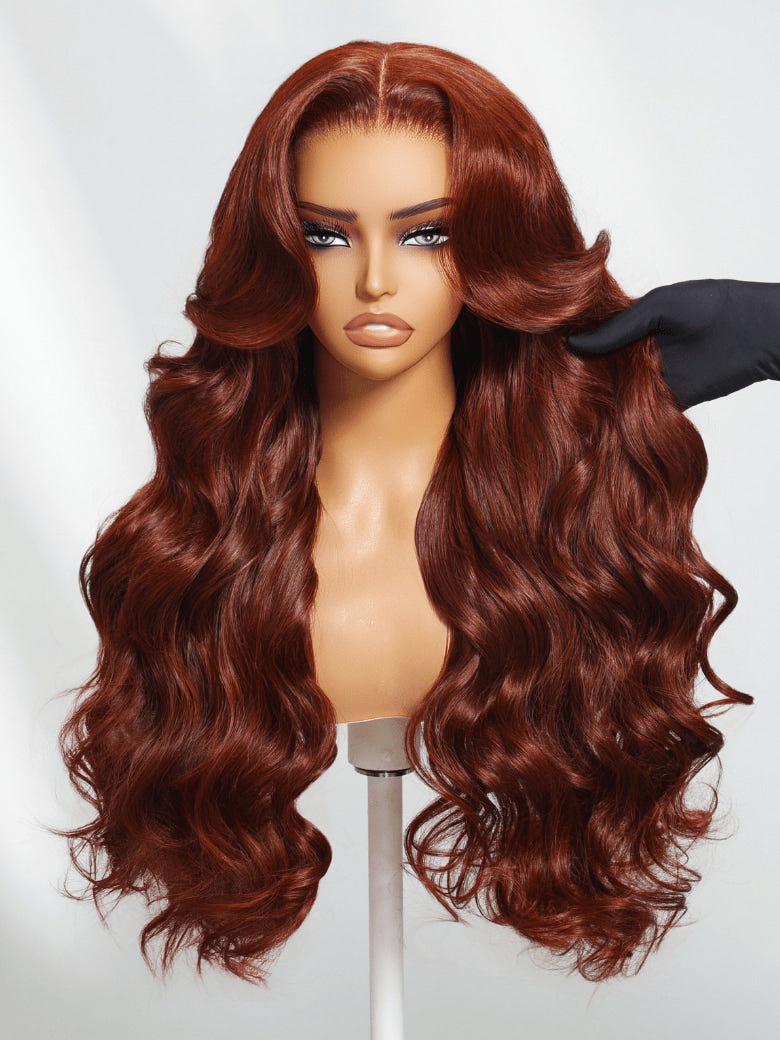 Klaiyi Brunette Auburn Copper 7x5 Pre everything Lace Frontal Wig Body Wave Virgin Human Hair Reddish Brown Color