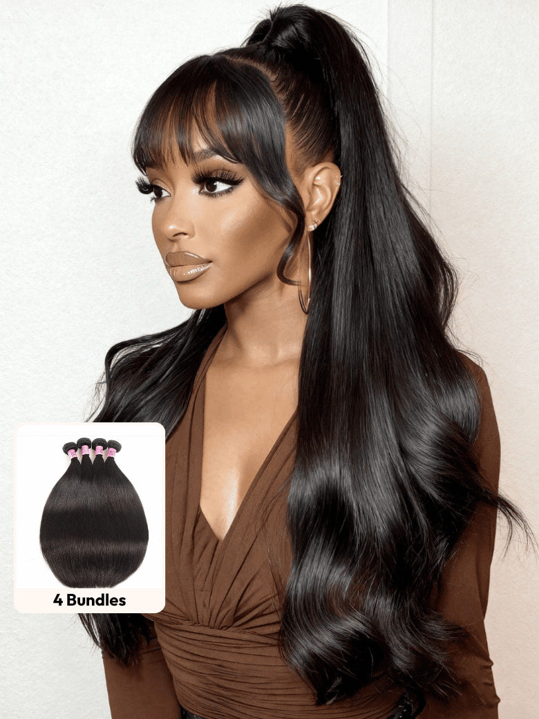 Klaiyi 3 Bundles Straight Human Hair Bundles 100% Virgin Human Hair Weaves
