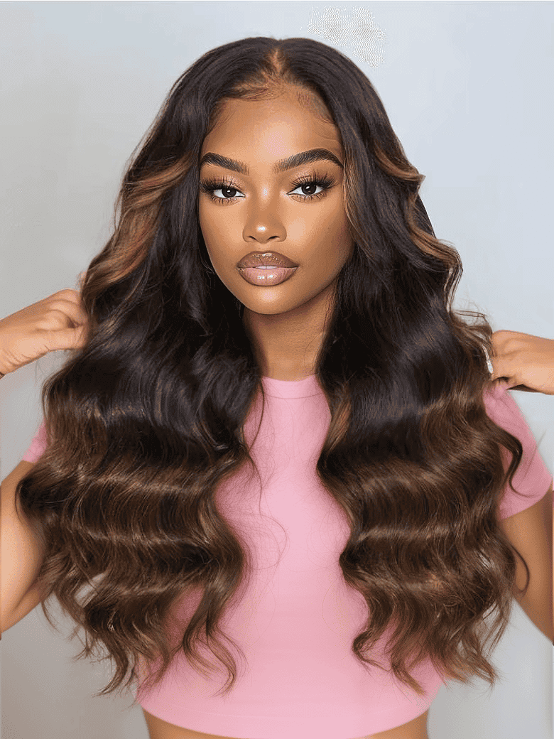 Klaiyi Bye Bye Knots Wig 7x5 Glueless Lace Black to Chestnut Brown Ombre Loose Wave Wig With Bleached Knots Flash Sale