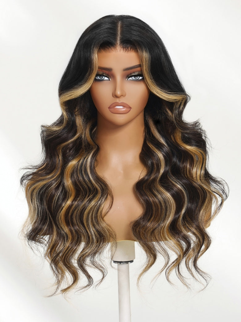 Klaiyi Honey Caramel Highlights Body Wave 7x5 and 13x4 Pre everything Wig Put on and go Glueless Wigs