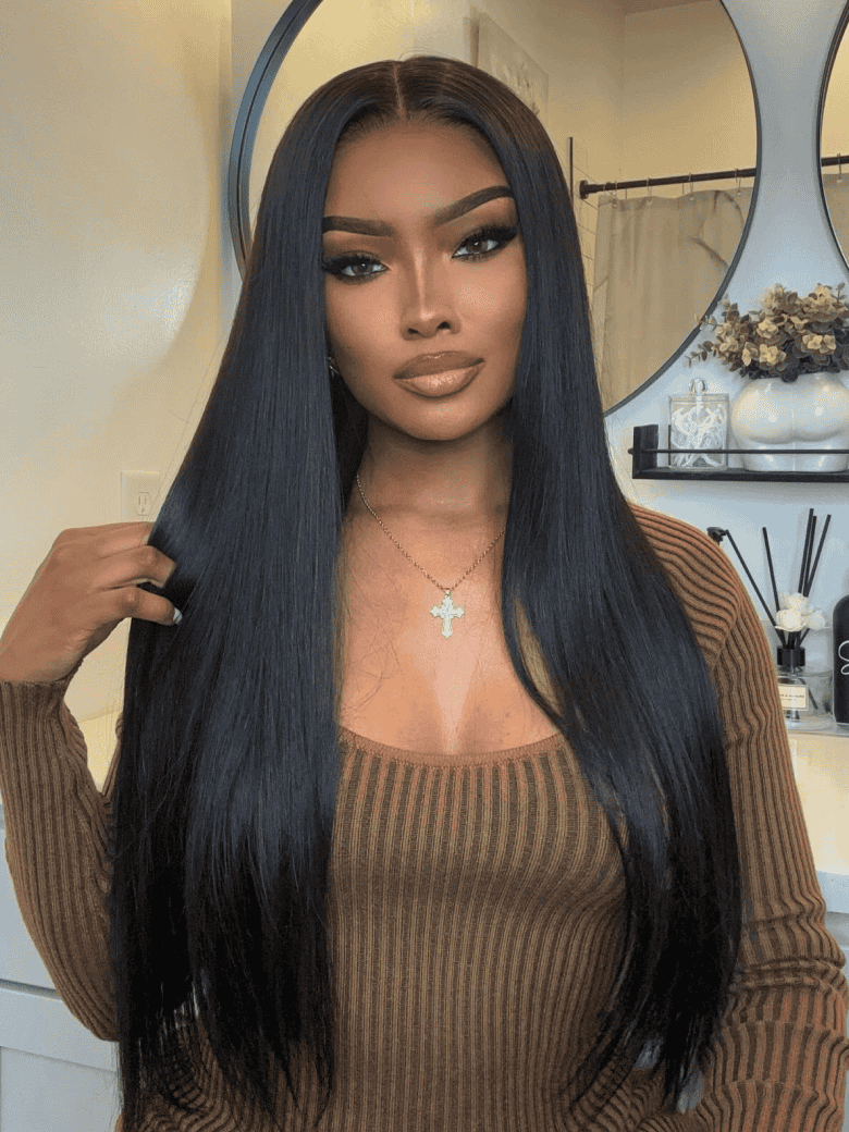 Klaiyi 13x4 Pre-Everything Yaki Straight Put On and Go Glueless Wig Real Ear to Ear Full Frontal Human Hair Silk Press Look Hair
