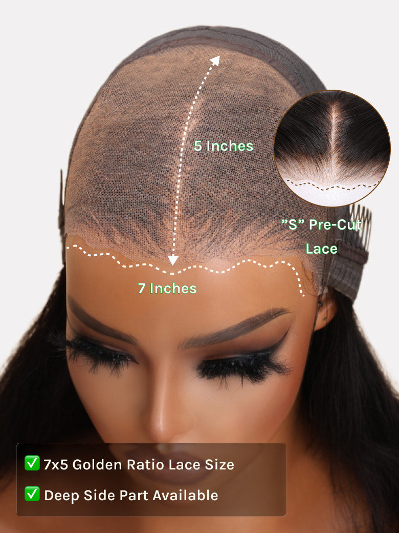 Klaiyi Yaki Straight Put On and Go Glueless Lace Wigs 7x5 Bye Bye Knots Human Hair Lace Wig