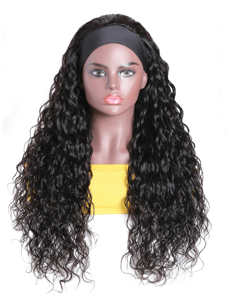Klaiyi Hair HookFit Water Wave Headband Glueless Human Hair Wig With Invisi Drawstring