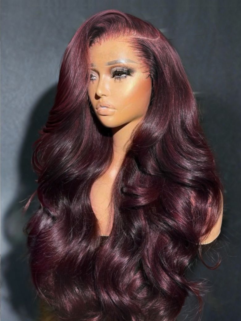 Klaiyi Black Cherry Layered Cut Straight/Loose Wave 7x5 and 13x4 Pre-Everything Lace Frontal Wig Put on and Go Glueless Wig