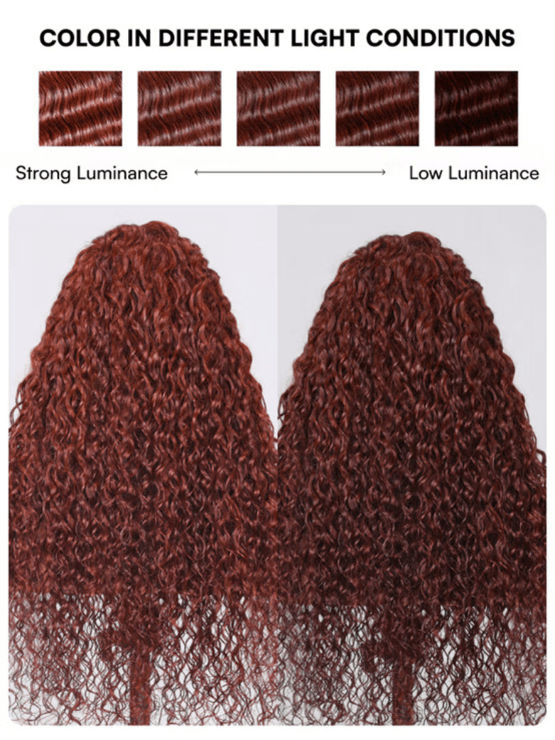 Klaiyi Afro Kinky Curly & Jerry Curly Reddish Brown 200% Density 7x5 Bye Bye Knots Lace Closure Put On and Go Glueless Wig