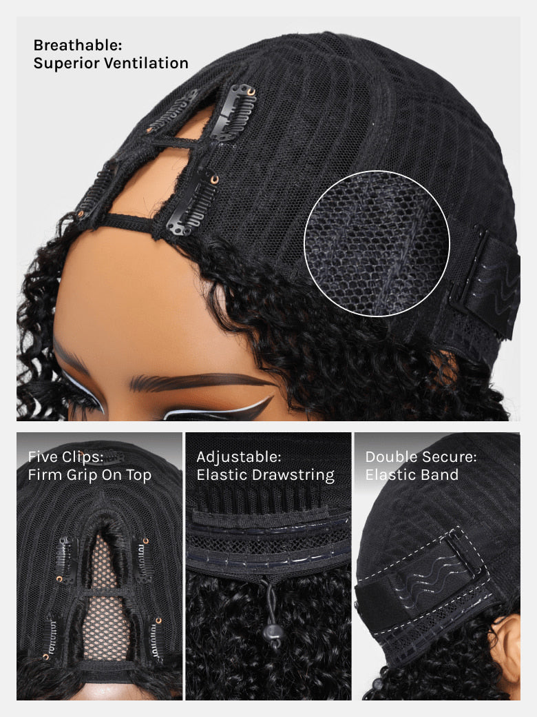 Klaiyi Body Wave Easicontour V Part Glueless Wig with invisi Drawstring Human Hair Meets Real Scalp Beginner Friendly