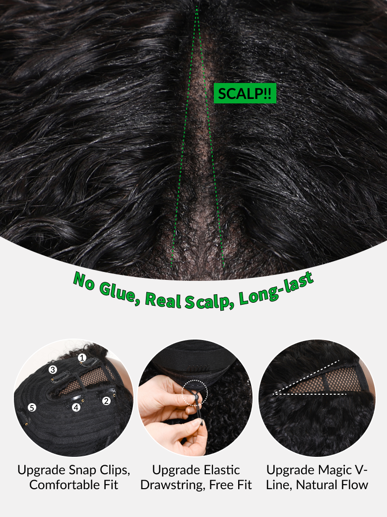 Klaiyi New EasiContour™ Yaki Straight V Part Wig Meets Real Scalp Ready To Wear Glueless Wig with  Invisi Drawstring