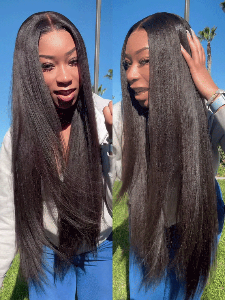 Klaiyi Yaki Straight Put On and Go Glueless Lace Wigs 7x5 Bye Bye Knots Human Hair Lace Wig